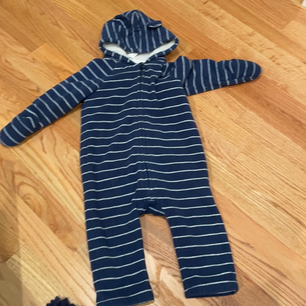 Blue and white stripe winter bear suit, old navy.